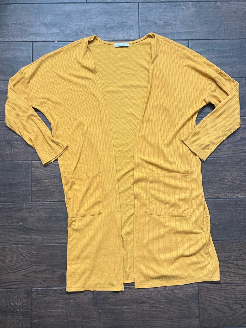 Active USA Ribbed Open-Front Cardigan in Mustard